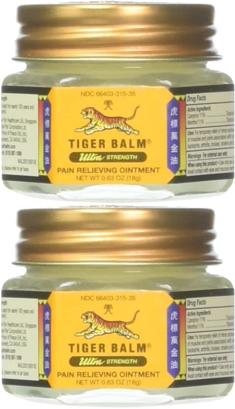 Tiger Balm Ultra Strength Pain Relieving Ointment NonStaining 18 gm Pack of 2