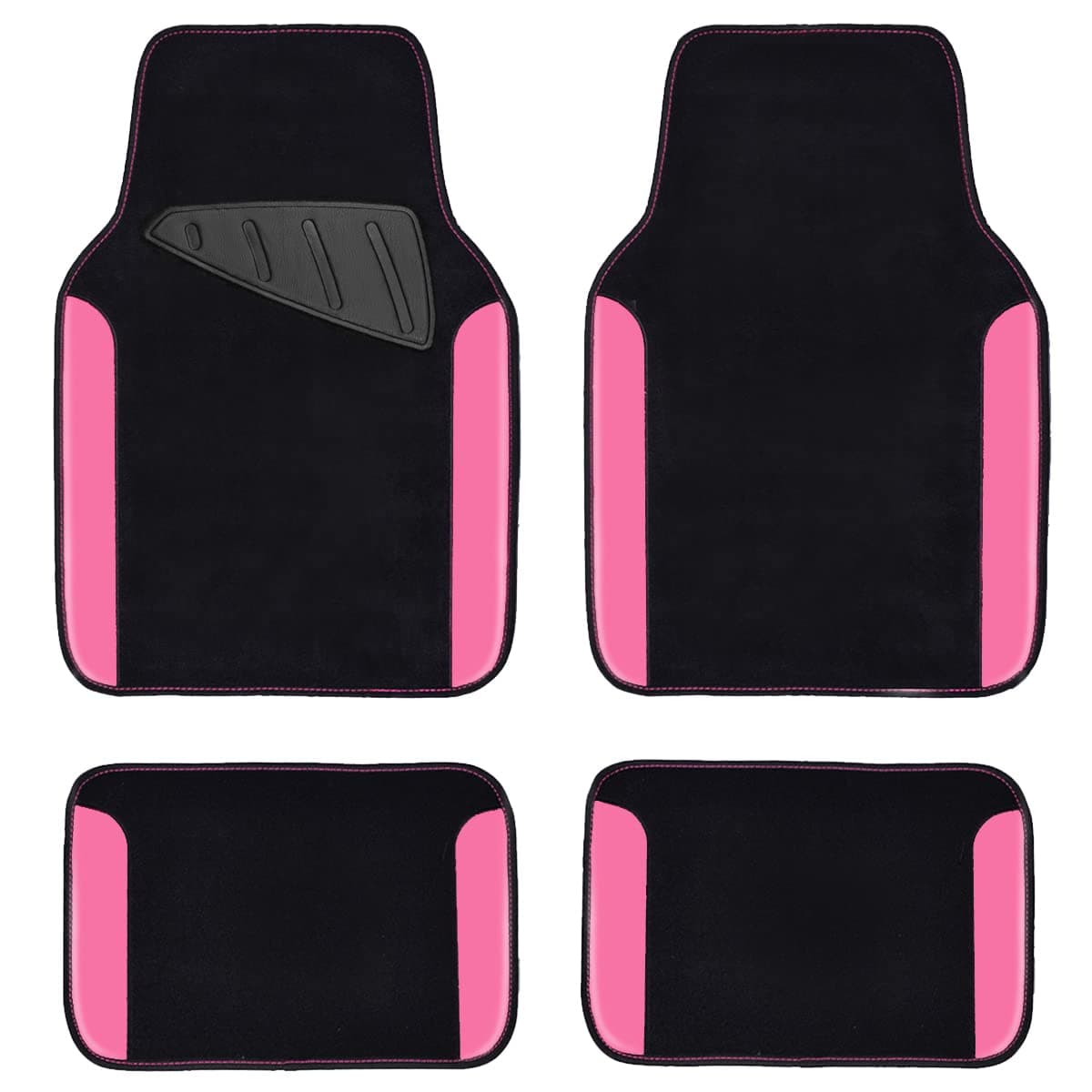 CAR PASS Rainbow Waterproof Universal Fit Faux Leather Car Carpet AntiSlip Nibbed Backing Floor Mats for SUV VansSedansTrucks Automotive Set of 4 for WomenCute Girly Black with Pink