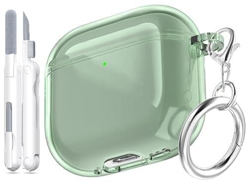 MHYALUDO for AirPods 4th Generation Case Cover 2024, Military-Grade Shockproof, Soft TPU Highly Transparent Anti-Yellowing for AirPods 4 Case with Cleaning Kit & Cute Round Buckle, Clear Green