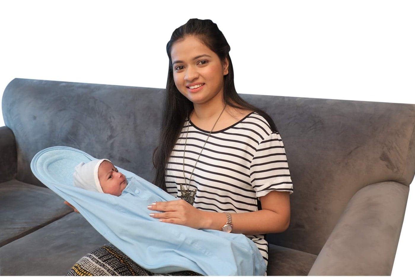 HOOPA 2-in-1 Hooded Feeding Pillow Blue | Feeding Pillow with Cover | Infant Carrier | Nursing pad with Baby Cover | Breastfeeding Pillow Newborn Upto 4 Months | Full Body Support