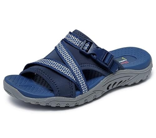 Skechers Women's REGGAE - SLIDE THRU sporty outdoor sandal, Navy 5M