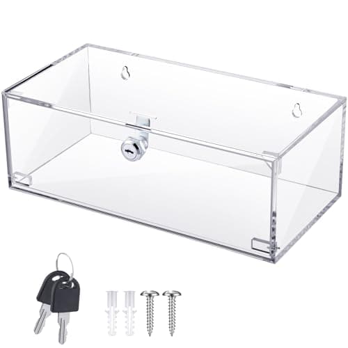 Wonderjune Refrigerator Medicine Lock Box with Keys and Mounting Hardware 12 x 6 x 4.5 Inch Wall Mount Locking Medicine Box Clear Acrylic Wall Cabinet, First Aid Kit for Emergencies Home Use
