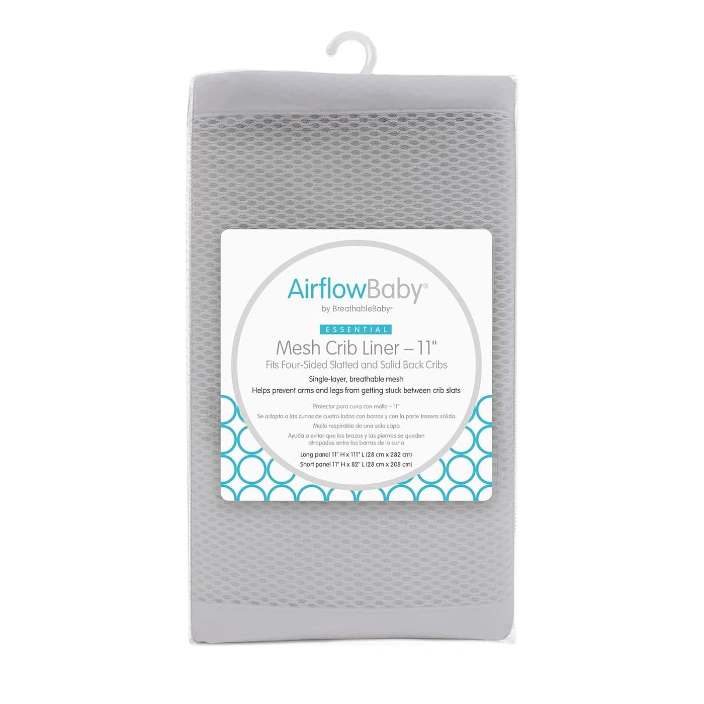 AirflowBaby Breathable Mesh Liner for FullSize Cribs 11H 28cm Essential 2mm Mesh Gray Size 4FS Covers 3 or 4 Sides