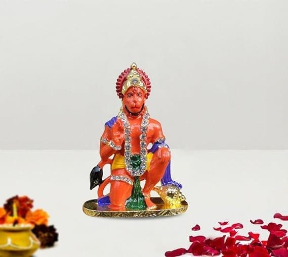 Griscon God Hanuman Ji Orange for Car Dashboard Decoration Idol Mandir Puja Statue for Car Office or Home 7 cm Height Metal Orange
