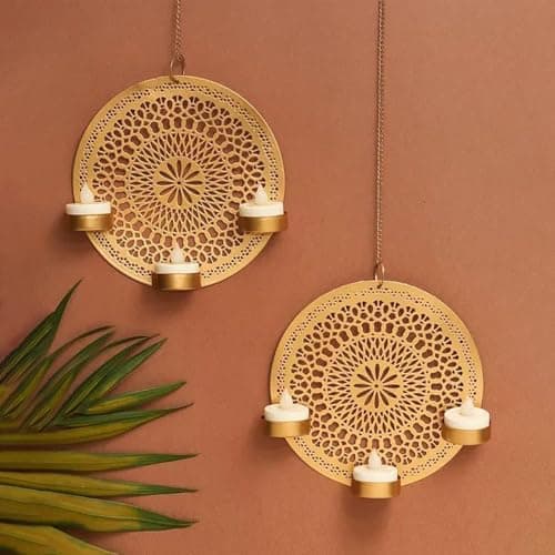 The Purple Tree Chandrama Diya Hanging Metal Tealight Candle Holders (Pack of 2) Diyas for Home Decor, Diwali Decorative Candle Holder, Candle Holder, Gifts for Housewarming, Candle Diya Holder