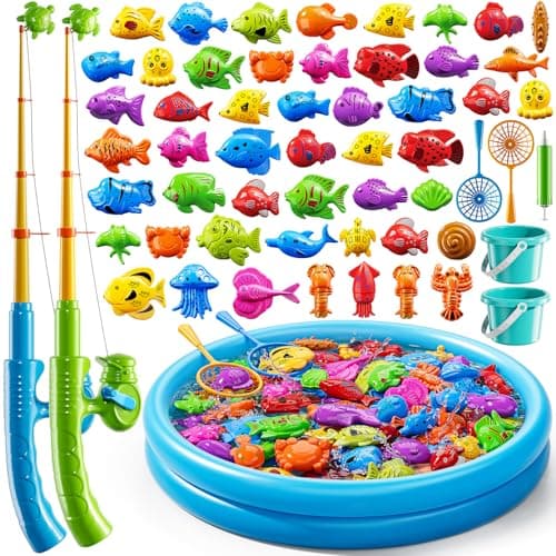 KIZONLY Magnet Fishing Game for Kids 35 48 Fish Toys for Kids 35 Bathtub Floating Toy Fishing Pole Water Table Pool with Rod Net Bath Outdoor Gifts for Toddlers Baby Age 3 4 5 6 7 8 Year Old