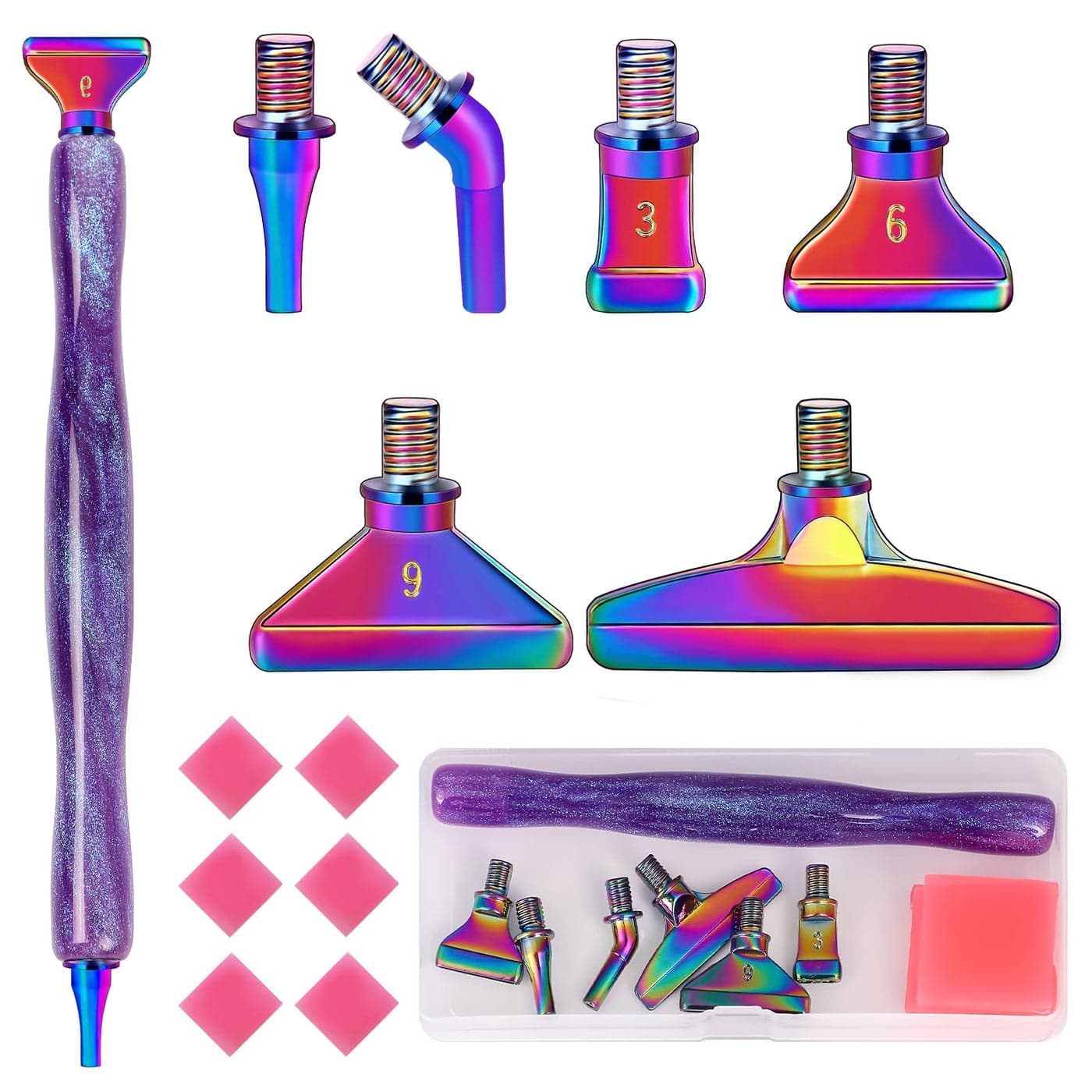 papasgix 14Pcs DIAMOND PAINTING Pens Kits Glitter Diamond Art Metal Drill Pen Tips with Multi Replacement Pen Heads 5D DIAMOND PAINTING Accessories Tools for DIY Craft CrystalPurple Colour
