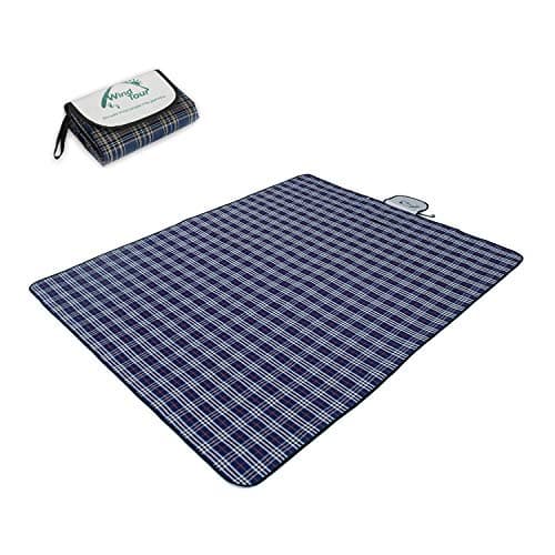 Wind Tour Family Outdoor Waterproof Durable Picnic Blankets with Carry Strap,Foldable 59×70.9 inch Sandproof Beach Mat for Kids Playground Camping Park Hiking Grass Travelling (1, Navy Blue)