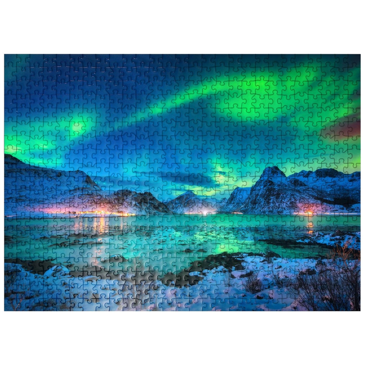 MyPuzzle Aurora Borealis Over Sea Coast Lights at Night Northern Lights On Lofoten Islands Norway Premium 500 Piece Jigsaw Puzzle for Adults