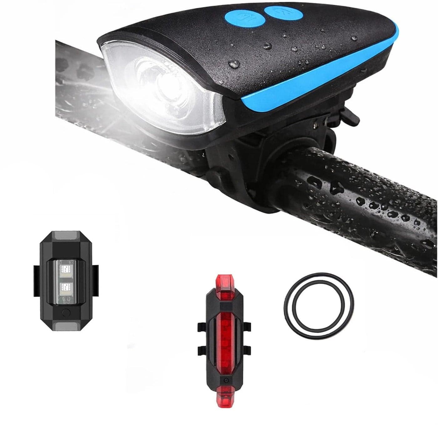Kaashnic Rechargeable Premium Cycle Front, Rear & Helmet Light and with Horn Waterproof Cycle Light Multicolor