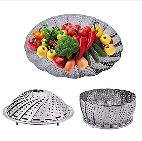 APURK Stainless Steel Steamer Retractable Metallic Stainless Steel Steamer Basket for Vegetable Fruits Pack of 1