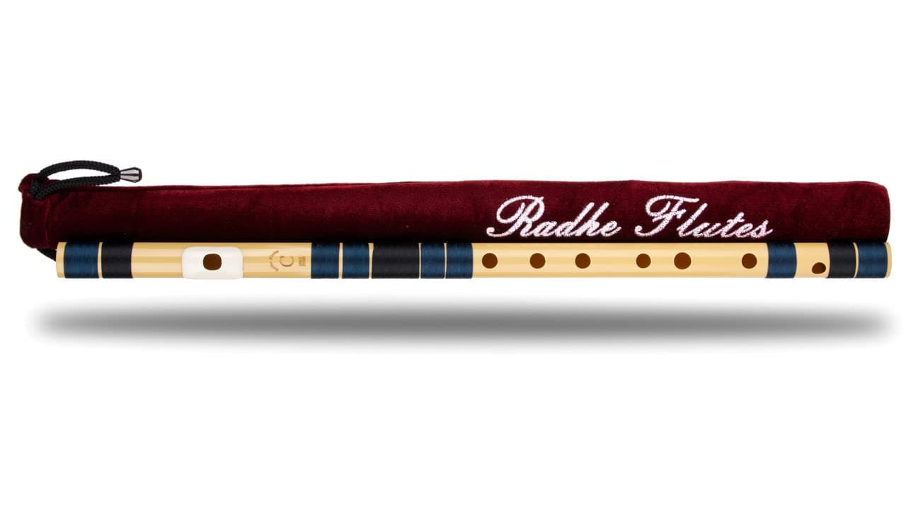 Radhe Flutes | PVC Fiber | C Natural | Right Handed | Dark Blue & Black Threads | Assorted Colours for Velvet Cover + Complete Flute Beginners Online Course In Hindi and English