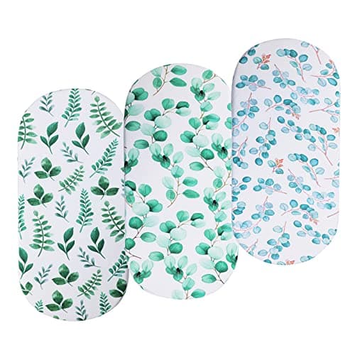 Onacosht Bassinet Sheets Set 3 Pack for Baby Boy and Girl Stretchy Jersey Knitted Fitted Sheet Universal for Oval Rectangle and Hourglass Bassinet Mattress Watercolor Greenery Botanical Leaf