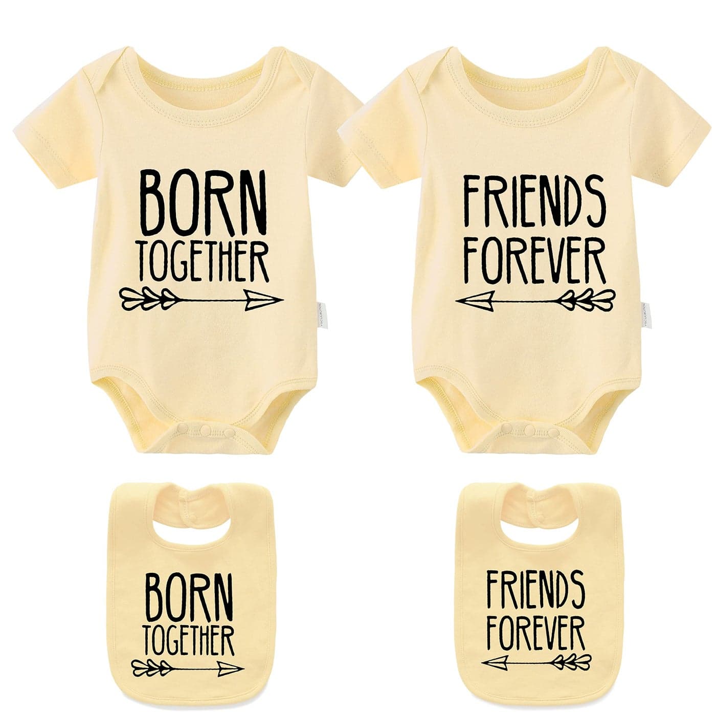 YSCULBUTOL Baby Twins Bodysuits Best Friends Forever Baby Clothes Set with Bibs Girl Outfit with hatYellow 03 Months