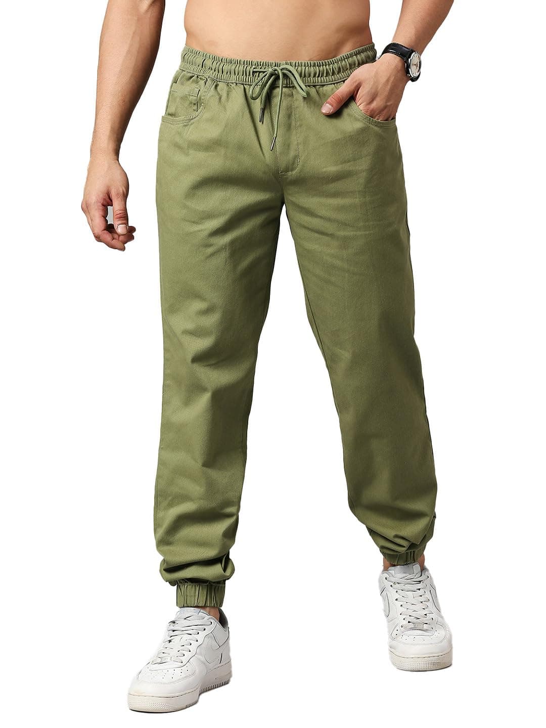 Thomas Scott Men's Solid Regular Fit Trouser Olive