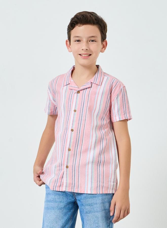 Boys Peach Striped Resort Shirt