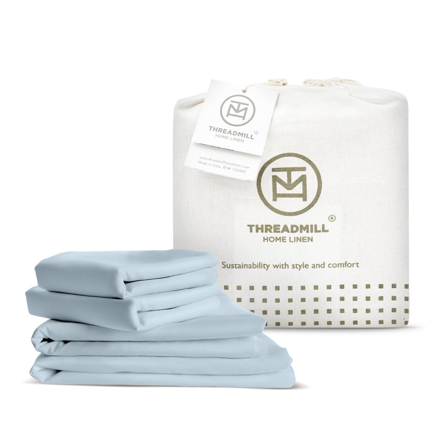 Threadmill 100 Organic Cotton Sheets Queen 4 Piece Light Blue Certified by GOTS Soft and Cooling Bedsheet Set with Reusable Bag Snug Fit with 16 Deep Pocket Ultra Light