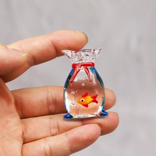 Miniature Glass Goldfish Tiny Goldfish in a Bag Dollhouse Glass Red Fish Figurine for Aquarium Fish Ornament Dollhouse Miniature DIY Seaworld Ocean Lover 1PCS