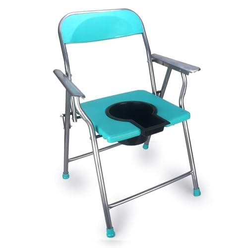 Kds Surgical Foldable Bathroom Stool Portable Bedside Commode seat with Back and Hand Rest Shower Stool for Pregnant Women Elders Bathing Chair Black Commode Chair Blue Chrome (c Green)