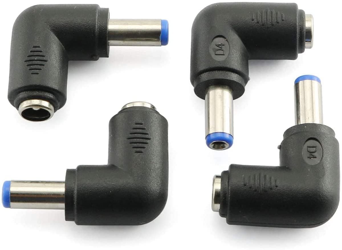 Longdex 4pcs 90 Degree 5.52.1 Mm Male Jack to 5.52.1MM Female Plug Right Angle L Shaped DC Power Connector Adapter for Laptop