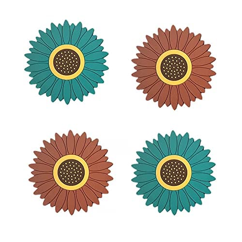WOODTULA Silicone Trivet Mat - Sunflower Hot Pot Holder Pads - Coasters for Kitchen - Placemat for Hot Dishes - Hot Pads for Table (Set of 4, Small, Multi)