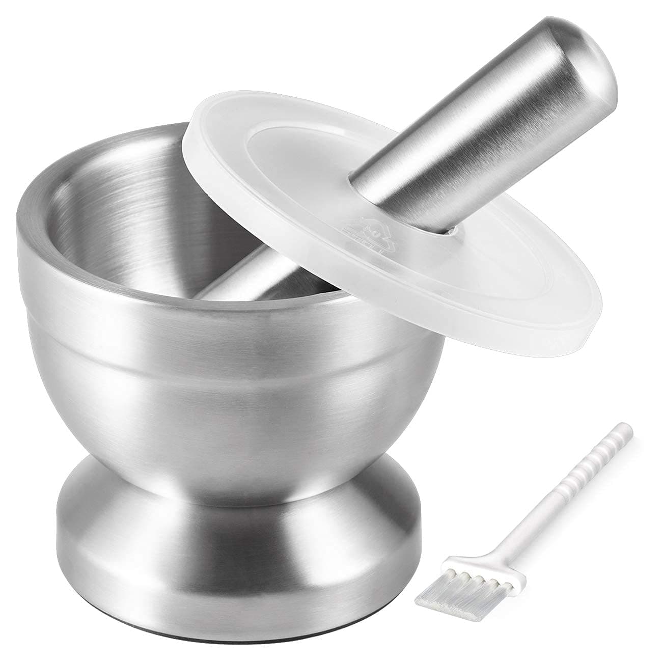 Tera 188 Stainless Steel Mortar and Pestle with BrushPill CrusherSpice GrinderHerb BowlPesto Powder