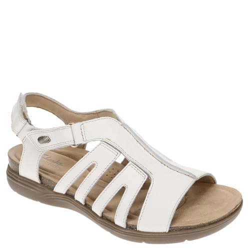 Clarks Women's April Belle Flat Sandal, White Leather, 8.5