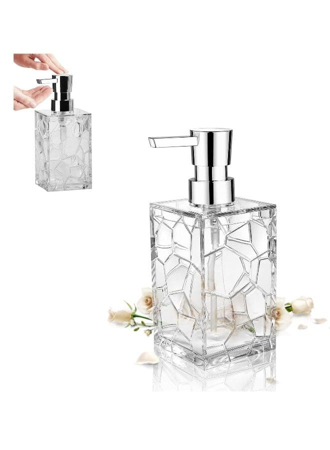 Acrylic Soap Dispenser, 11Oz Refillable Wash Hand Liquid Dish Detergent Shampoo Lotion Dispenser Bottle with Pump, Polygonal Transparent Clear and Elegant Bathroom Decor for Bathroom, Kitchen Sink