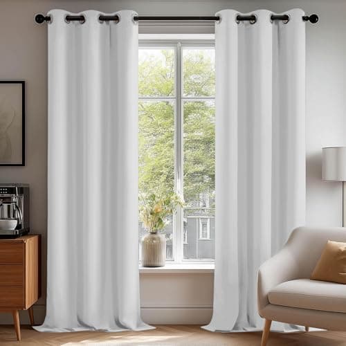 Deconovo Blackout Curtains for Bedroom–Set of 2 42W x 72L Inch Thermal Insulated & Noise Reducing Panels–Home Window Room Darkening Sustainable Grommet Drapes for Living Room Nursery, Greyish White