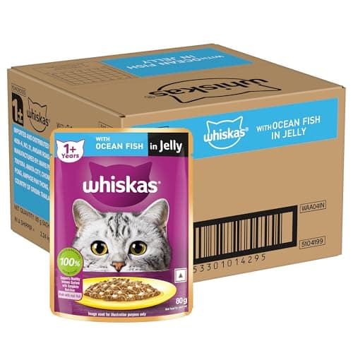 Whiskas Adult (+1 Year) Wet Cat Food, Ocean Fish Flavor, 80 g, Pack of 28 | Complete & Balanced Food for Adult Cats | Pet Food for Hydration of Cats