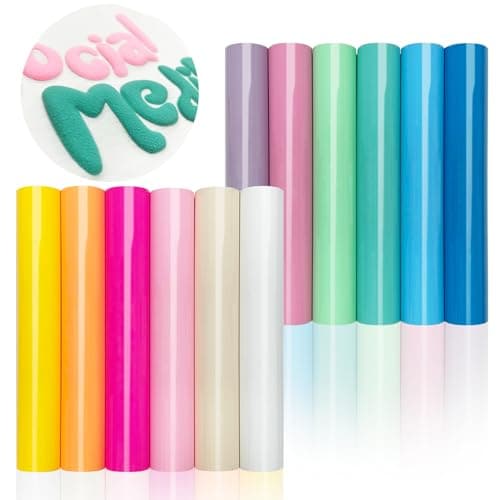 12Pcs DUEUIOE Puff Vinyl Heat Transfer 12x10Inch Puff Vinyl Heat Transfer for Tshirts Sweatshirts Hats 3D Texture Puff Vinyl Ideal for HTV Craft Projects Easy to Use Puff Heat Transfer Vinyl