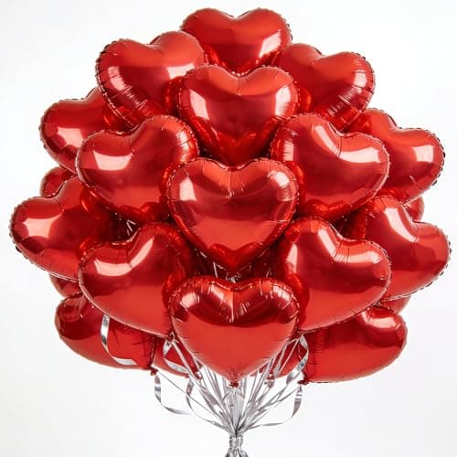 18 Inch Red Heart Balloons 20 Pcs Heart Shaped Foil Balloons for Valentines Day Wedding Birthday 20 Red Balloons set Support Helium Party Decorations