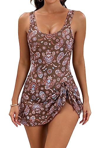 Eomenie One Piece Swimdress Swimsuits for Women Tummy Control Swim Dresses Skirt Bathing Suit