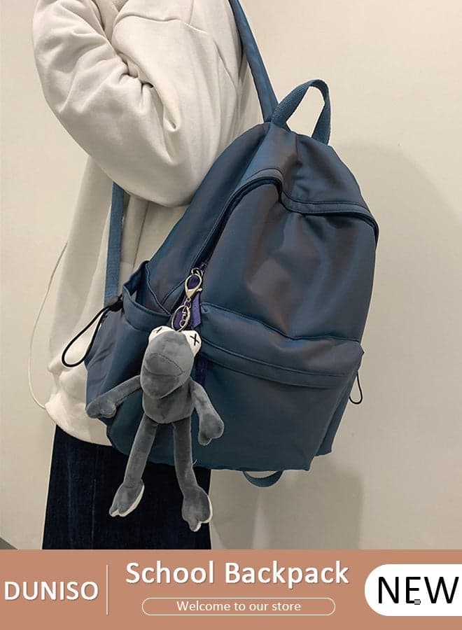 Simple And Textured School Backpack With Zipper,Waterproof Backpack For Boys and Girls,Aesthetic Backpack With a Pendant Doll,College Student Laptop Bag,Lightweight And Large Capacity Travel Bag