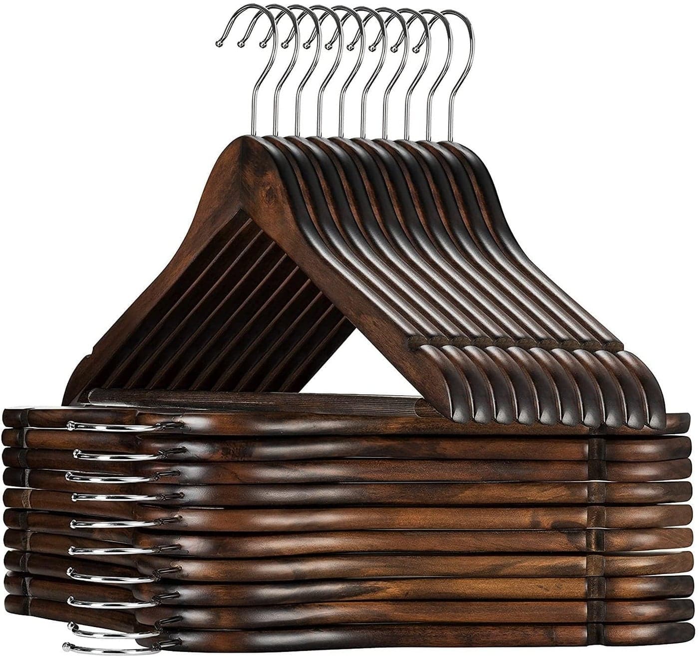 TEKCOOL Wooden Hangers, Solid Wood Shirt Hangers,Dress Coat Jacket Clothes Hangers,with Extra Smooth Finish, 360 Degree Swivel Hook(Retro) (Brown, 6)
