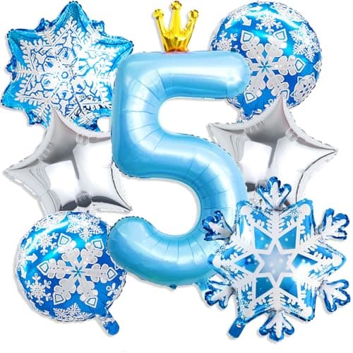 Froze 5th Birthday Party Decorations 40 Inch Blue Number 5 Balloon Snowflake Balloons for Winter Wonderland Decorations Froze Party Supplies