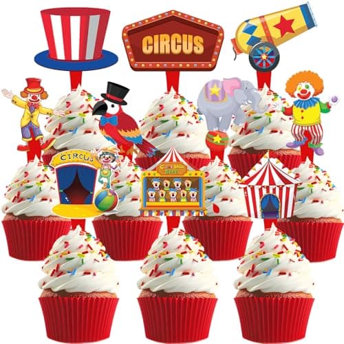 40 Pcs Circus Toppers - Carnival & Circus Party Decorations - Perfect for Cupcake, Cake & Baby Shower