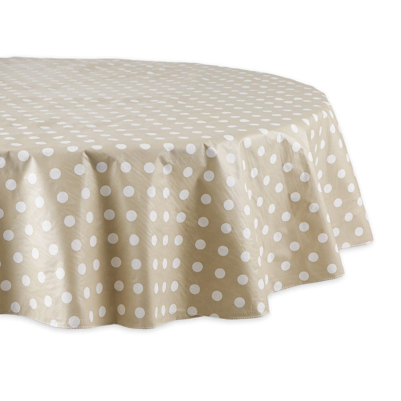 DII Vinyl Tabletop Collection Flannel Backed Polka Dot Tablecloth 70 Round Natural