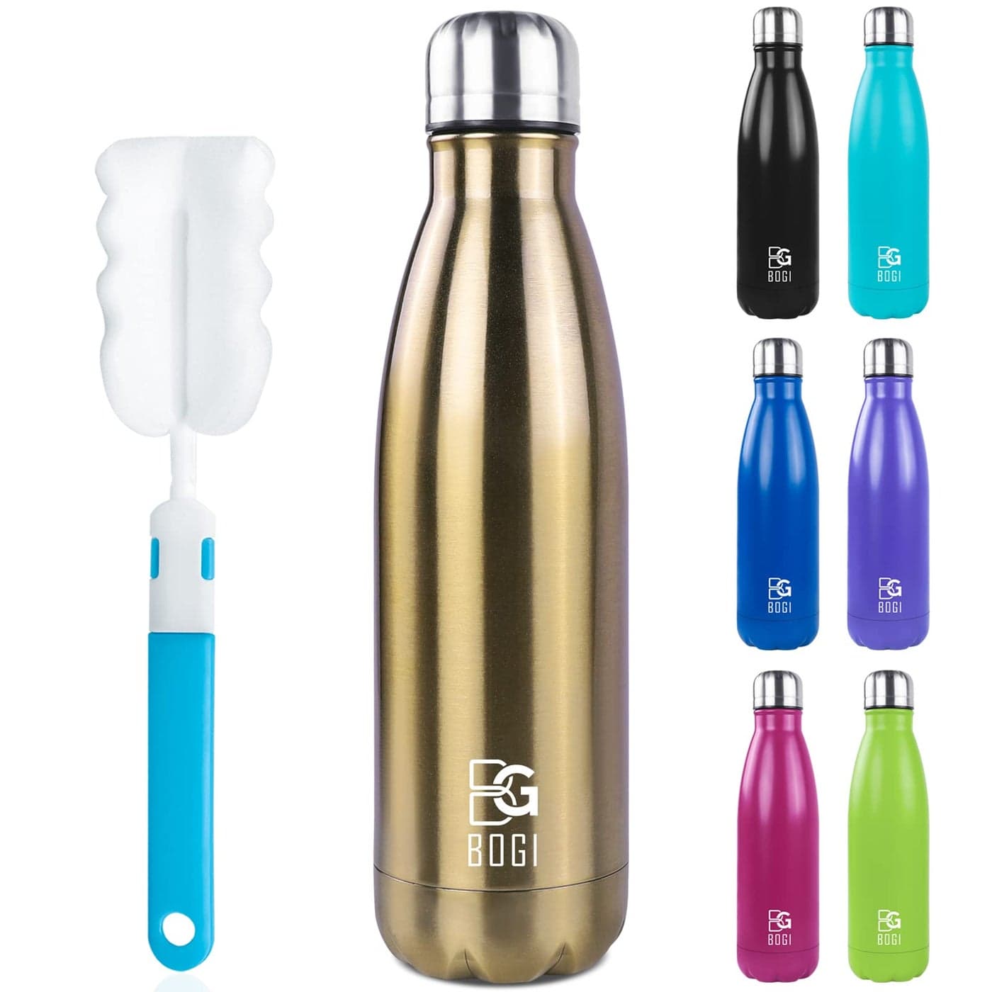 BOGI 17oz Insulated Water Bottle Double Wall Vacuum Stainless Steel Water Bottles Leak Proof Metal Sports Water Bottle Keeps Drink Hot and Cold Perfect for Outdoor Sports Camping Biking Cham