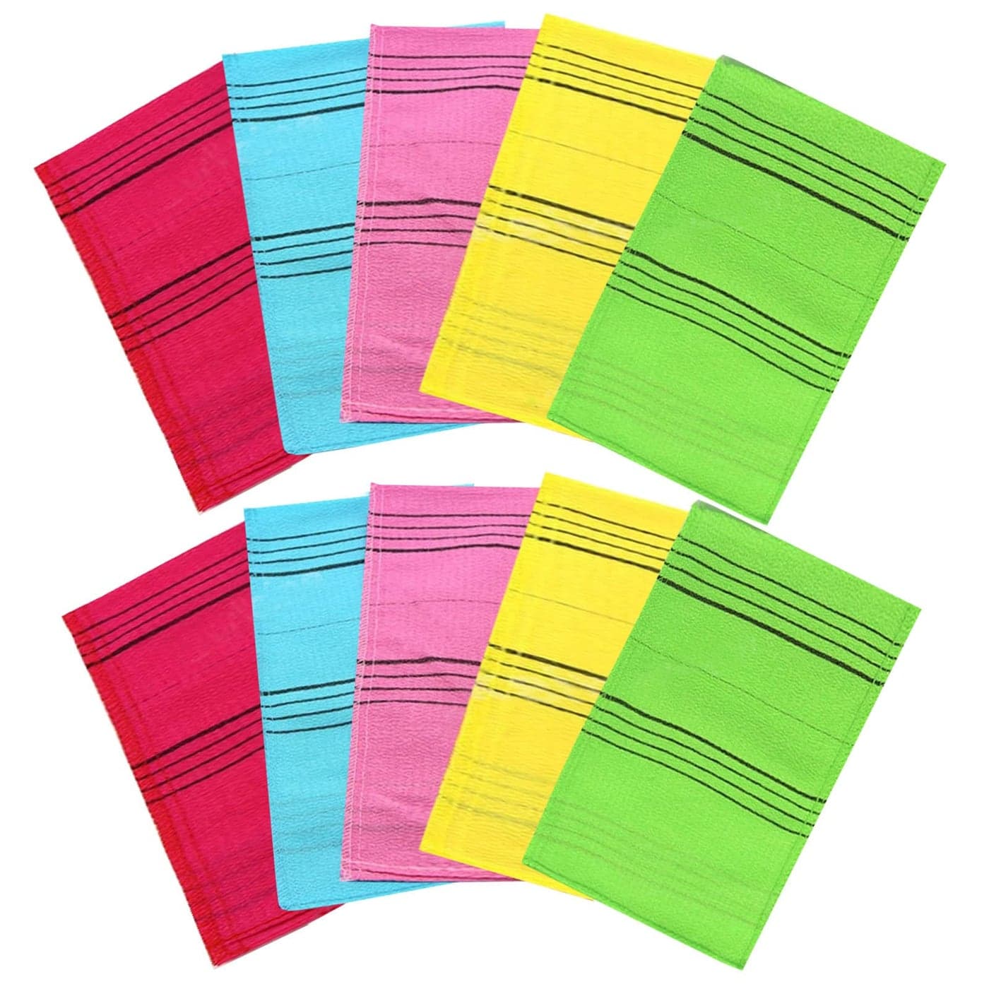 NOPIGO Premium Large Size Korean Asian Exfoliating Bath Washcloth Mitt for Remove Dead SkinExfoliating Body ScrubberExfoliating Gloves for Body Scrub 5color2Red 2Blue 2Pink 2Yellow 2Green10pcs
