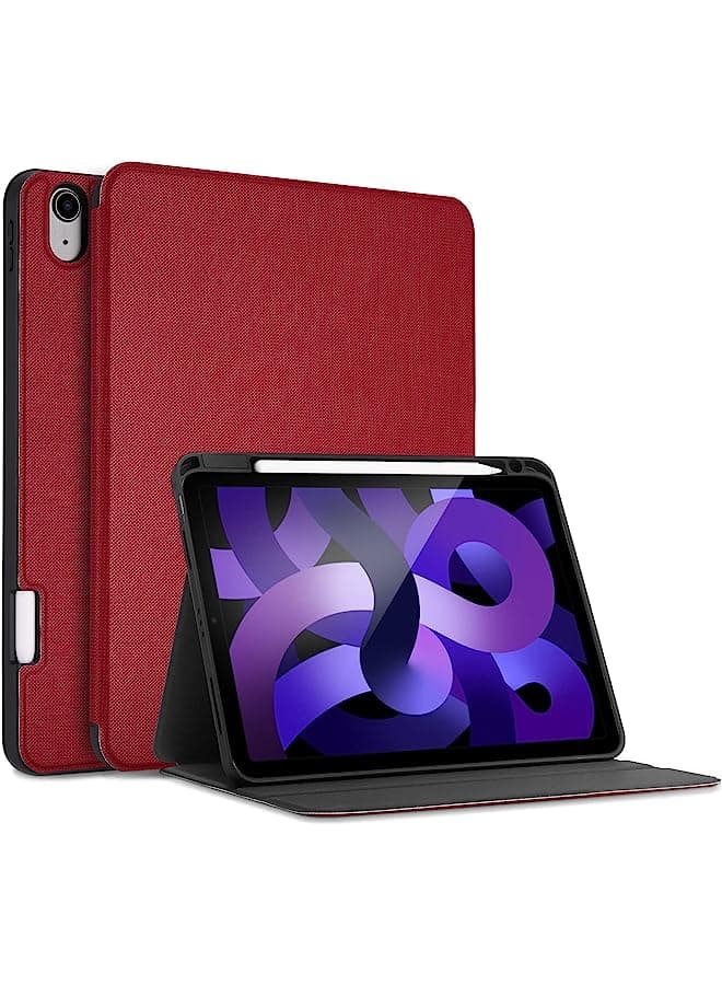 Ipad Air 5 Case 2022/Ipad Air 4 Case 2020 10.9 Inch With Pencil Holder, Slim Stand Smart Folio Protective Cover For Ipad Air 10.9" 5Th /4Th Generation A2589 A2591 A2324 A2072 Release -Red