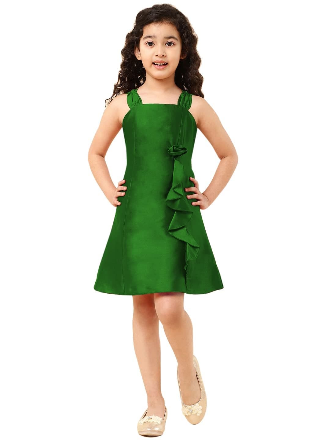 A.T.U.N. All Things Uber Nice Girls' Skater Mini Dress (GDRS JES DKG_Dark Green_6-7 Years)