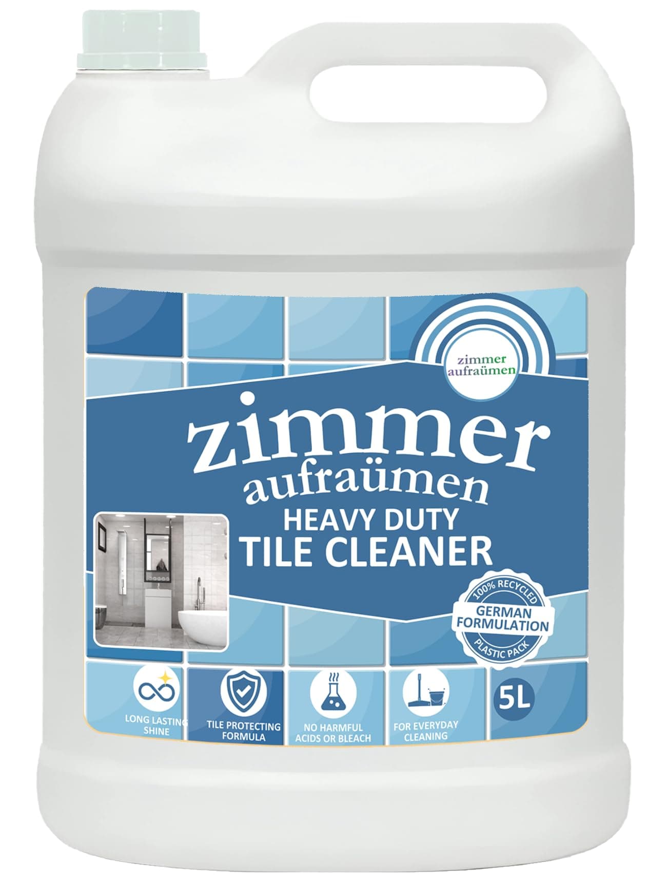 Zimmer Aufraumen Tile Cleaner Liquid (5 Liters)- Heavy Grade - For Bathroom Tiles, Hardwater Limescale, Soap Scums