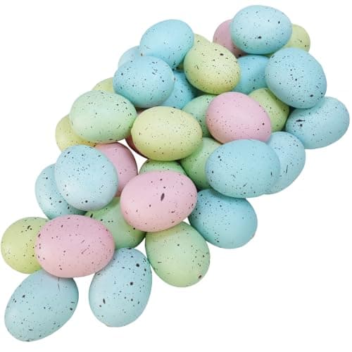 Winlyn 40 Pcs 5 Colors Artificial Easter Eggs Decorative Speckled Eggs Pastel Pink Green Blue Foam Eggs 2 for Easter Basket Spring Table Centerpieces Bowl Filler Seasonal Wreath DIY Craft Party Decor