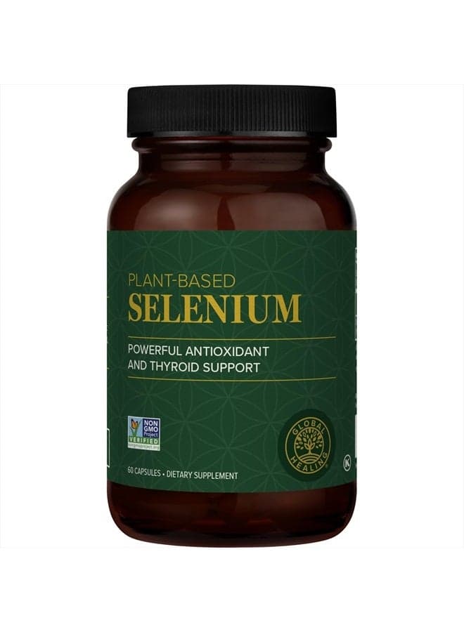 Global Healing Selenium 200mcg, Selenium Supplement with Organic Ingredients, Antioxidants for Thyroid Support and Immune Health, Non-GMO & Gluten-Free, Selenium 200 mcg for Men & Women (60 Capsules)