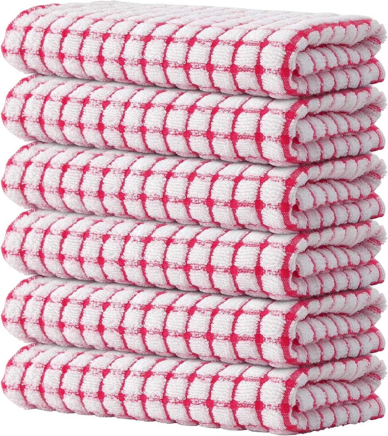 Kitinjoy Cotton 6 Pack Terry Kitchen Towels 16 x 25 Inches Super Soft and Absorbent Dish Towels Quick Drying Hand Towels for Kitchen Drying Red