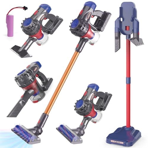 Kids Vacuum Toys with Rechargable Battery Storage Stander Toddler Vacuum Cleaner Set with Working Suction for Realistic Pretend Play Housekeeping Cleaning Toys for Kids Aged 3