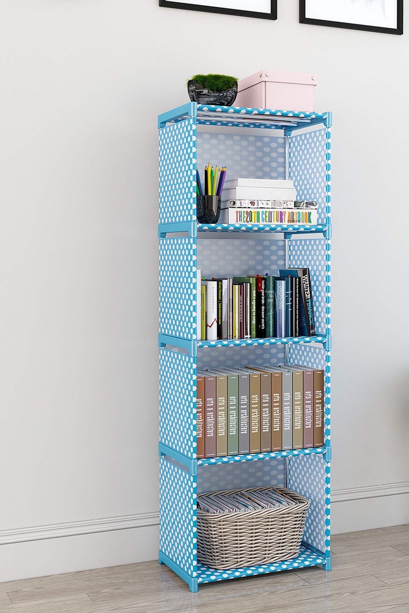 MemeHo® Bookshelf| Storage Shelve for Books Storage Organizer|Children Book Rack| Bookcase for Home Furniture |Cabinet Shelves for Bedroom Office Living Room (4 Cases, Blue)(Alloy Steel,Plastic)