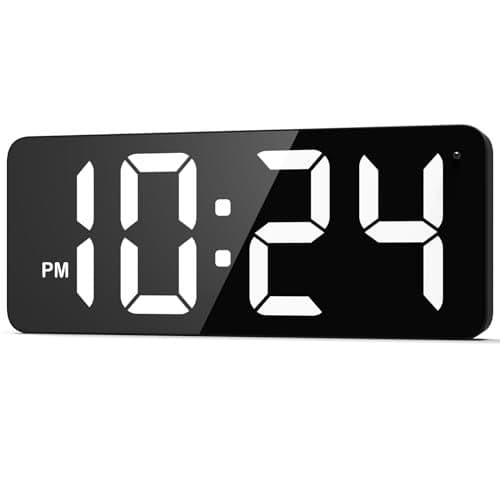 LED Digital Wall Clock with Large Display Big Digits AutoDimming 1224Hr Format Modern Electric Small Silent Wall Clock for Living Room Bedroom Classroom Farmhouse Kitchen Office White