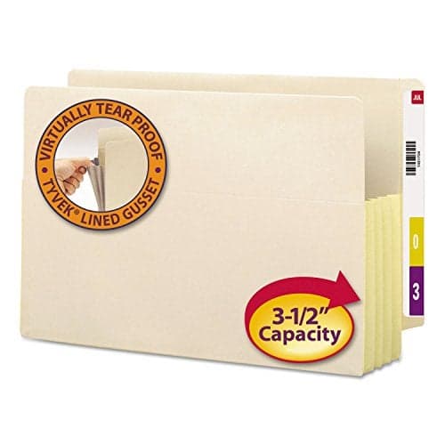 Smead End Tab File Pocket Reinforced StraightCut Tab 312 Expansion TyvekLined Gusset Legal Size Manila 10 per Box 76164